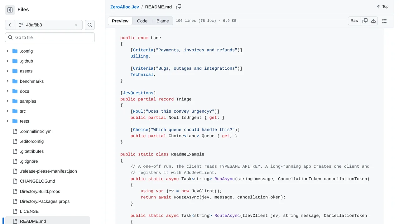 Source screenshot of ZeroAlloc.Jev