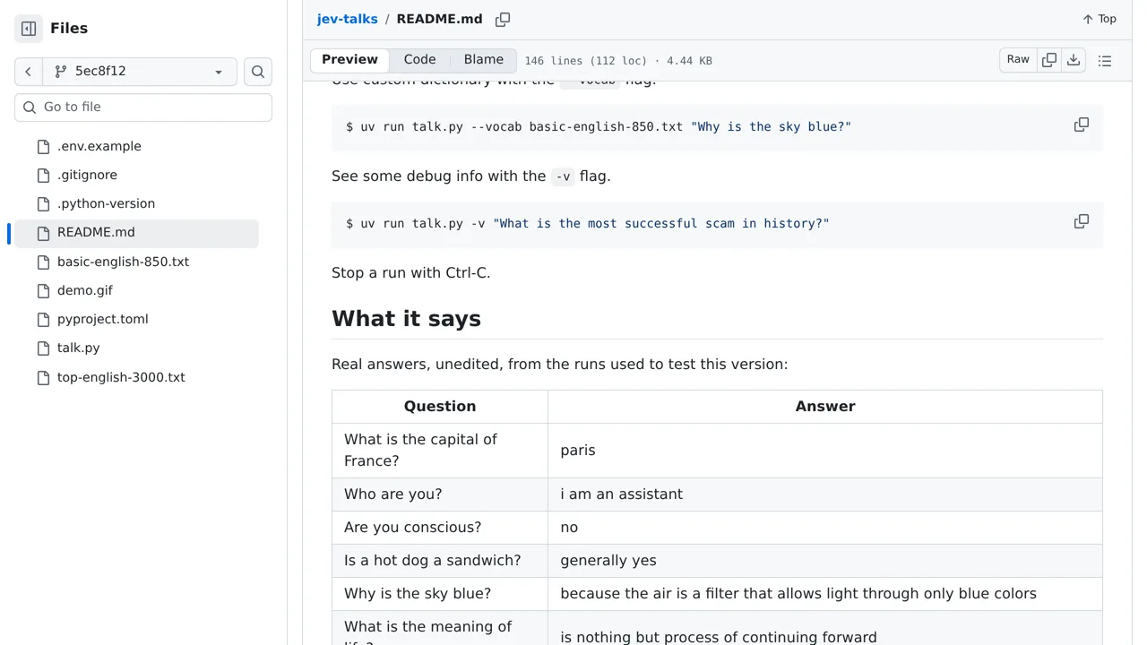Source screenshot of Jev Talks