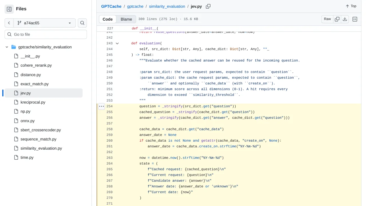 Source screenshot of GPTCache
