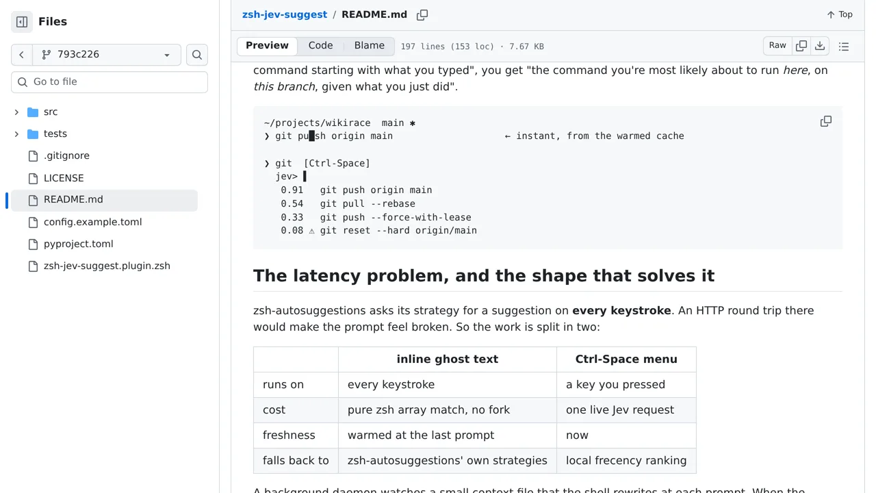 Source screenshot of zsh-jev-suggest